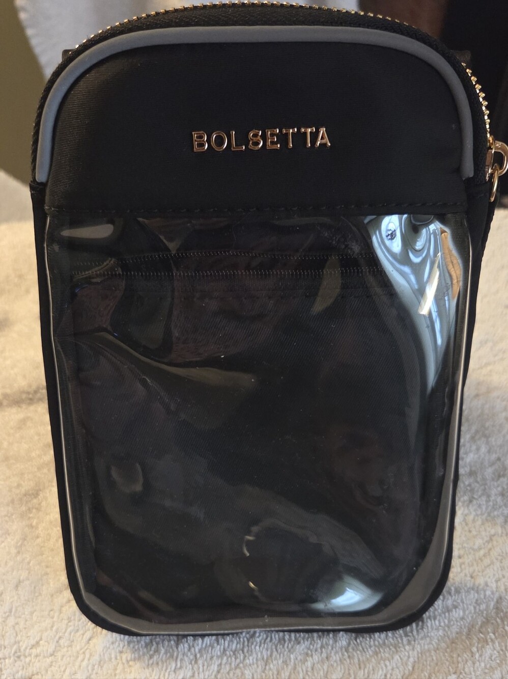 BOLSETTA Clear Front Crossbody Bag - Black with Gold Logo MAGNETIC